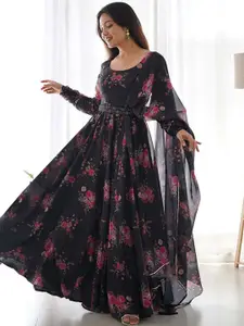 Raiyani Fashion Floral Printed Fit & Flare Maxi Ethnic Dresses With Dupatta