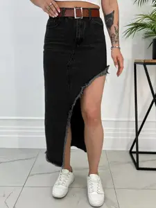 AAHWAN High Waist Straight Midi Slit Skirt