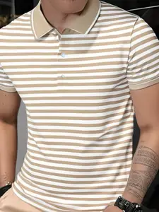 MACK JONNEY Men Striped Polo Collar Pockets T-shirt