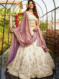 panchhi Embroidered Sequinned Semi-Stitched Lehenga & Unstitched Blouse With Dupatta