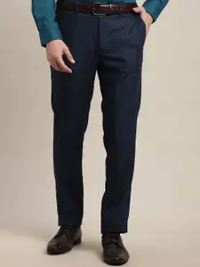 Turtle Men Textured Checked Tailored Slim Fit Trousers