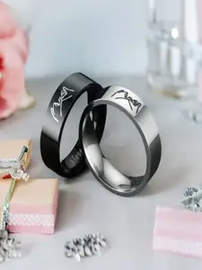 DIVASTRI Set Of 2 Silver-Plated I Love You Engraved Promise Couple Rings