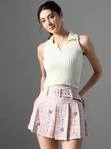 PANKH Tweed Embellished Winter Skort