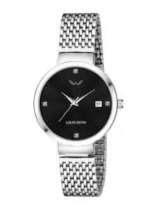 LOUIS DEVIN Women Brass Printed Dial & Stainless Steel Straps Analogue Watch LD150-BLK-CH