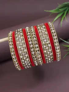 I Jewels Set Of 14 Gold Plated Stone Studded Velvet Bangles