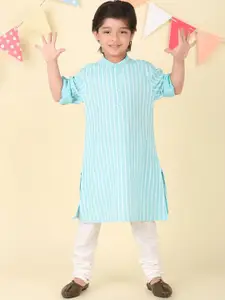 Fabindia Boys Striped Flared Sleeves Thread Work Kurta