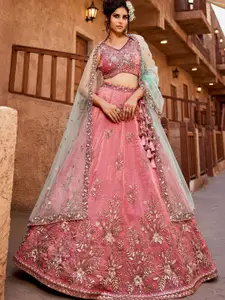 panchhi Embroidered Beads and Stones Semi-Stitched Lehenga & Unstitched Blouse With Dupatta