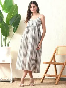 DECKEDUP Striped A-Line Midi Dress