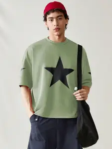 Moda Rapido Men Printed Drop-Shoulder Sleeves Applique T-shirt