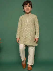 VASTRAMAY Boys Embroidered Regular Sequinned Kurta with Pyjamas