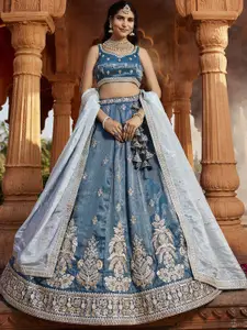 panchhi Embroidered Beads and Stones Semi-Stitched Lehenga & Unstitched Blouse With Dupatta
