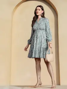 all about you Printed Cinched Waist A-Line Dress