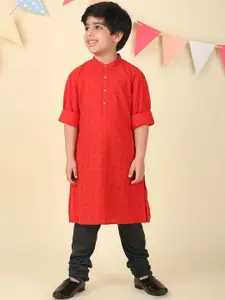 Fabindia Boys Geometric Printed Flared Sleeves Thread Work Kurta