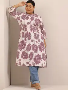 EXTRA LOVE BY LIBAS Plus Size Floral Printed Mandarin Collar Straight Cotton Kurta