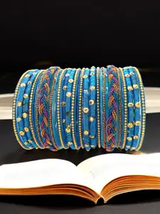FEMMIBELLA Set Of 18 Glass Silk Thread Stone Studded Chuda Bangles