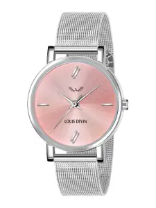 LOUIS DEVIN Women Brass Dial & Stainless Steel Straps Analogue Watch LD-L164-PNK-CH