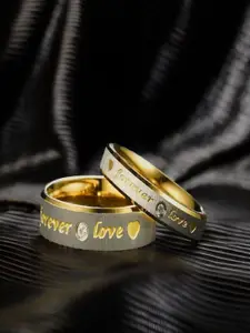 DIVASTRI Set Of 2 Gold-Plated Cubic Zirconia Studded Forever Love Couple Rings