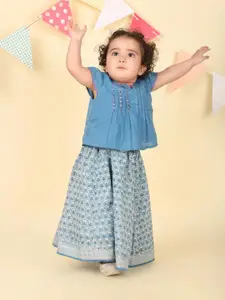 Fabindia Girls Printed Sequinned Block Print Ready to Wear Lehenga &
