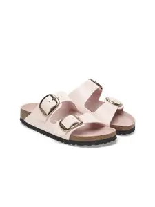 Birkenstock Women Leather Buckle Two Strap Flats