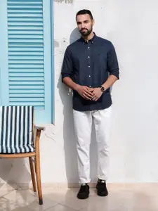 Nautica Pure Cotton Slim Fit Geometric Printed Casual Shirt