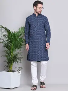 Majestic Man Ethnic Motif Printed Mandarin Collar Pure Cotton Straight Kurta