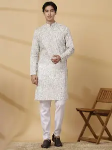 Majestic Man Geometric Printed Mandarin Collar Pure Cotton Straight Kurta