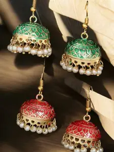 OOMPH Set Of 2 Artificial Stones Beaded Dome Shaped Jhumkas