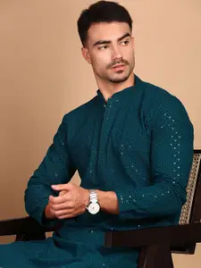 House of Pataudi Shimmering Sequin Exquisite Chikankari Straight Kurta