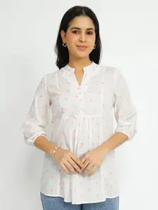 Pink Fort Mandarin Collar Cotton Top