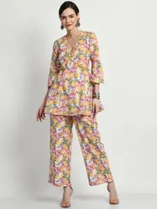 SEEDS OF FUSION Printed Pure Cotton Top With Trousers Co-Ords Set