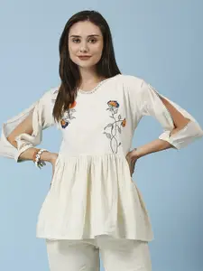 Hitarth Fashion Floral Embroider Lace Cut Sleeves Cotton Top