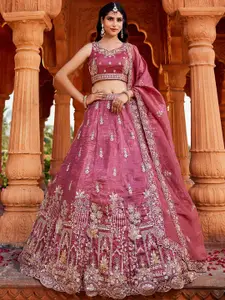 panchhi Embroidered Beads and Stones Semi-Stitched Lehenga & Unstitched Blouse With Dupatta