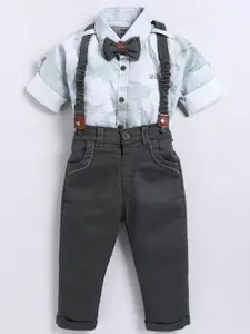 LITTLE COLLARS Boys Printed Shirt with Trousers