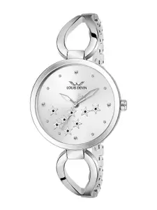 LOUIS DEVIN Women Brass Embellished Dial & Stainless Steel Bracelet Style Straps Analogue Watch