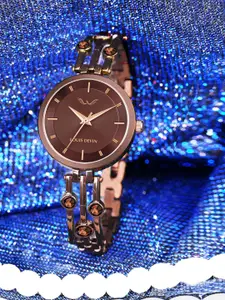 LOUIS DEVIN Women Brass Dial & Bracelet Style Straps Analogue Watch LD-BW179-BRWN