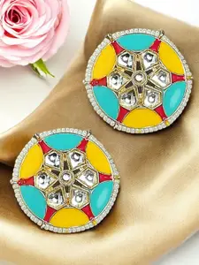 OOMPH Kundan Studded And Beaded Meenakari Circular Shaped Studs