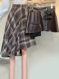 PANKH Checked Mid length Two Piece Skirt