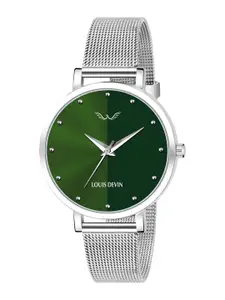 LOUIS DEVIN Women Brass Embellished Dial & Stainless Steel Bracelet Style Straps Analogue Watch