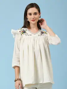 Hitarth Fashion Floral Embroider Lace Organic Cotton Peplum Top