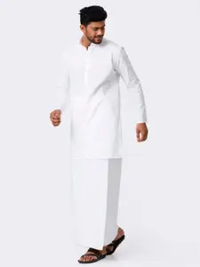 RAMRAJ COTTON Men White Cotton Full Sleeve Medium Kurta with Dhoti Combo