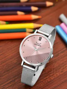 LOUIS DEVIN Women Brass Dial & Stainless Steel Bracelet Style Straps Analogue Watch LD-WT142-PNK-CH