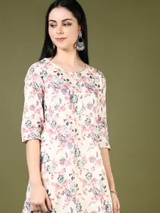 V-Mart Women Floral Printed Flared Sleeves Thread Work Kurta