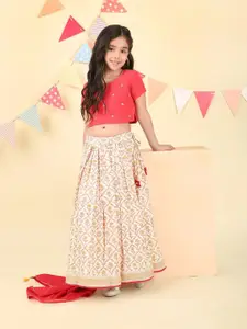Fabindia Girls Embroidered Ready to Wear Lehenga & Blouse With Dupatta