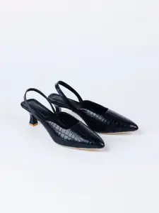 NELCOZ Textured PU Kitten Pumps with Laser Cuts