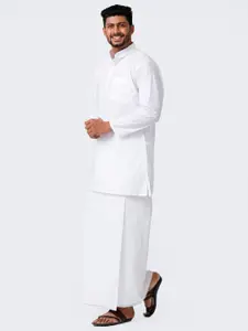 RAMRAJ Cotton Men Full Sleeves White Kurta with Prayer Dhoti