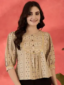 Sangria Ethnic Motifs Printed Pure Cotton Peplum Top