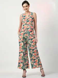 SEEDS OF FUSION Pure Cotton WaistCoat Top With Palazzos Co-Ords