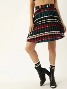 Moda Rapido Striped Pleated Flared Skirt