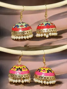 OOMPH Set Of 2 Artificial Stones Beaded Dome Shaped Jhumkas