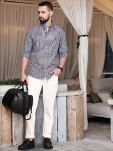 Nautica Pure Cotton Button-Down Collar Checked Slim Fit Casual Shirt